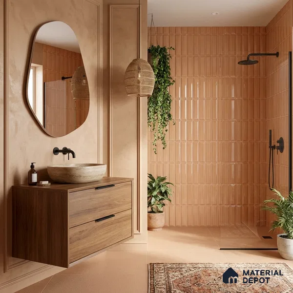 Faux Subway Wall Tile TL 11344 Apricot Prism 1 ft x 1 ft Ceramic Glossy Finish Tile - 10 mm | Suitable For Bathroom, Dining Area, Kitchen Backsplash