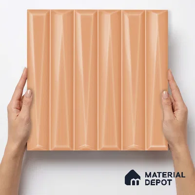 Faux Subway Wall Tile TL 11344 Apricot Prism 1 ft x 1 ft Ceramic Glossy Finish Tile - 10 mm | Suitable For Bathroom, Dining Area, Kitchen Backsplash