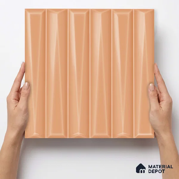 Faux Subway Wall Tile TL 11344 Apricot Prism 1 ft x 1 ft Ceramic Glossy Finish Tile - 10 mm | Suitable For Bathroom, Dining Area, Kitchen Backsplash