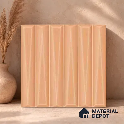 Faux Subway Wall Tile TL 11344 Apricot Prism 1 ft x 1 ft Ceramic Glossy Finish Tile - 10 mm | Suitable For Bathroom, Dining Area, Kitchen Backsplash