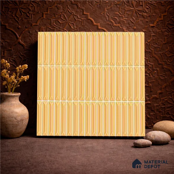 Faux Kitkat Subway Wall Tile TL 11307 Honey Arrow 1 ft x 1 ft Ceramic Glossy Finish Tile - 10 mm | Suitable For Bathroom, Dining Area, Kitchen Backsplash