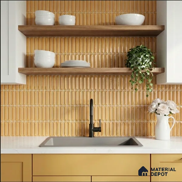 Faux Kitkat Subway Wall Tile TL 11307 Honey Arrow 1 ft x 1 ft Ceramic Glossy Finish Tile - 10 mm | Suitable For Bathroom, Dining Area, Kitchen Backsplash