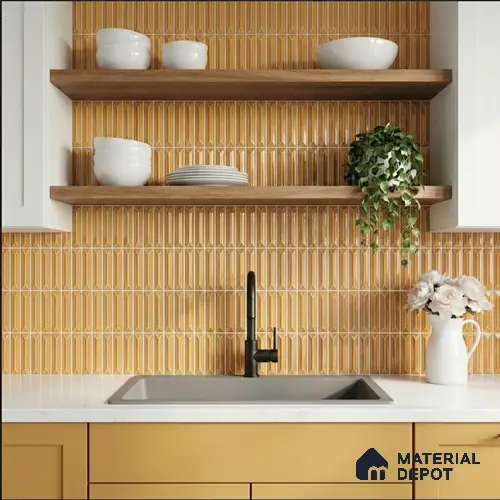 Faux Kitkat Subway Wall Tile TL 11307 Honey Arrow 1 ft x 1 ft Ceramic Glossy Finish Tile - 10 mm | Suitable For Bathroom, Balcony & Kitchen Backsplash