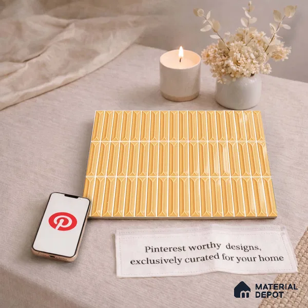 Faux Kitkat Subway Wall Tile TL 11307 Honey Arrow 1 ft x 1 ft Ceramic Glossy Finish Tile - 10 mm | Suitable For Bathroom, Dining Area, Kitchen Backsplash