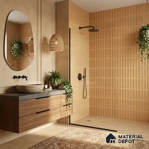 Faux Kitkat Subway Wall Tile TL 11307 Honey Arrow 1 ft x 1 ft Ceramic Glossy Finish Tile - 10 mm | Suitable For Bathroom, Balcony & Kitchen Backsplash
