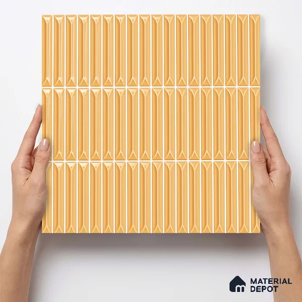 Faux Kitkat Subway Wall Tile TL 11307 Honey Arrow 1 ft x 1 ft Ceramic Glossy Finish Tile - 10 mm | Suitable For Bathroom, Dining Area, Kitchen Backsplash
