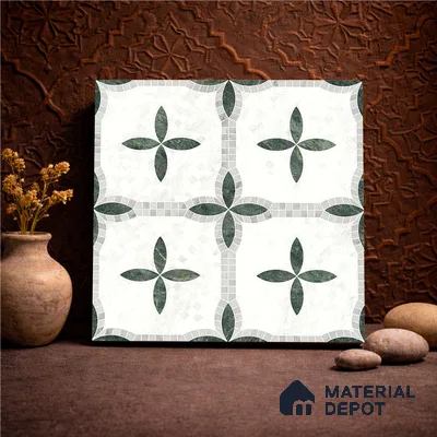 Moroccan Carving Wall & Floor Tile TL 11672 Emerald Courtyard 1 ft x 1 ft Ceramic Carving Matte Finish Tile - 10 mm | Suitable For Bathroom, Dining Area, Kitchen