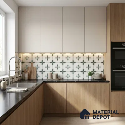 Moroccan Carving Wall & Floor Tile TL 11672 Emerald Courtyard 1 ft x 1 ft Ceramic Carving Matte Finish Tile - 10 mm | Suitable For Bathroom, Dining Area, Kitchen