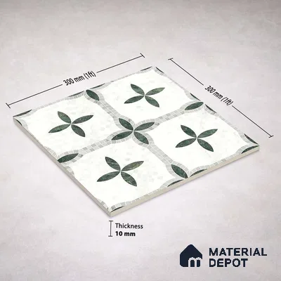 Moroccan Carving Wall & Floor Tile TL 11672 Emerald Courtyard 1 ft x 1 ft Ceramic Carving Matte Finish Tile - 10 mm | Suitable For Bathroom, Dining Area, Kitchen