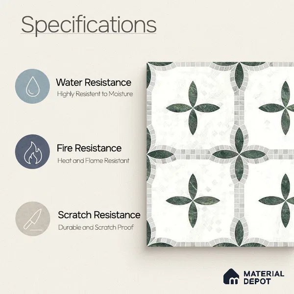 Moroccan Carving Wall & Floor Tile TL 11672 Emerald Courtyard 1 ft x 1 ft Ceramic Carving Matte Finish Tile - 10 mm | Suitable For Bathroom, Dining Area, Kitchen