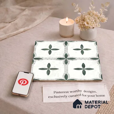 Moroccan Carving Wall & Floor Tile TL 11672 Emerald Courtyard 1 ft x 1 ft Ceramic Carving Matte Finish Tile - 10 mm | Suitable For Bathroom, Dining Area, Kitchen