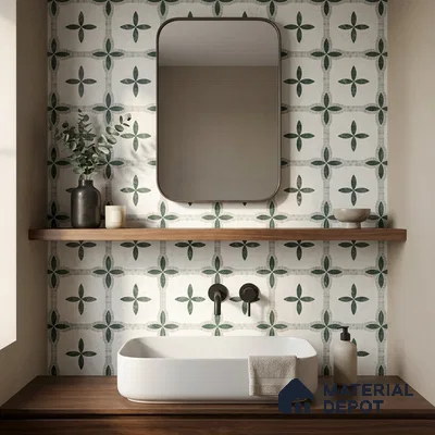 Moroccan Carving Wall & Floor Tile TL 11672 Emerald Courtyard 1 ft x 1 ft Ceramic Carving Matte Finish Tile - 10 mm | Suitable For Bathroom, Dining Area, Kitchen