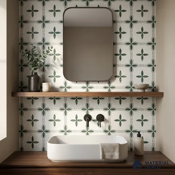 Moroccan Carving Wall & Floor Tile TL 11672 Emerald Courtyard 1 ft x 1 ft Ceramic Carving Matte Finish Tile - 10 mm | Suitable For Bathroom, Dining Area, Kitchen