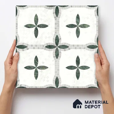 Moroccan Carving Wall & Floor Tile TL 11672 Emerald Courtyard 1 ft x 1 ft Ceramic Carving Matte Finish Tile - 10 mm | Suitable For Bathroom, Dining Area, Kitchen