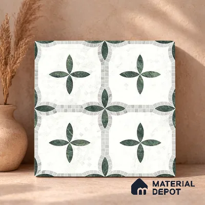 Moroccan Carving Wall & Floor Tile TL 11672 Emerald Courtyard 1 ft x 1 ft Ceramic Carving Matte Finish Tile - 10 mm | Suitable For Bathroom, Dining Area, Kitchen