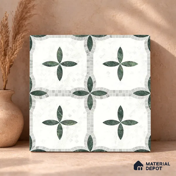 Moroccan Carving Wall & Floor Tile TL 11672 Emerald Courtyard 1 ft x 1 ft Ceramic Carving Matte Finish Tile - 10 mm | Suitable For Bathroom, Dining Area, Kitchen
