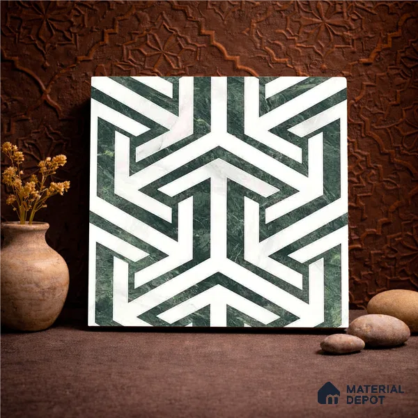 Moroccan Carving Wall & Floor Tile TL 11678 Verdant Maze 1 ft x 1 ft Ceramic Carving Matte Finish Tile - 10 mm | Suitable For Bathroom, Dining Area, Kitchen