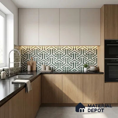Moroccan Carving Wall & Floor Tile TL 11678 Verdant Maze 1 ft x 1 ft Ceramic Carving Matte Finish Tile - 10 mm | Suitable For Bathroom, Dining Area, Kitchen