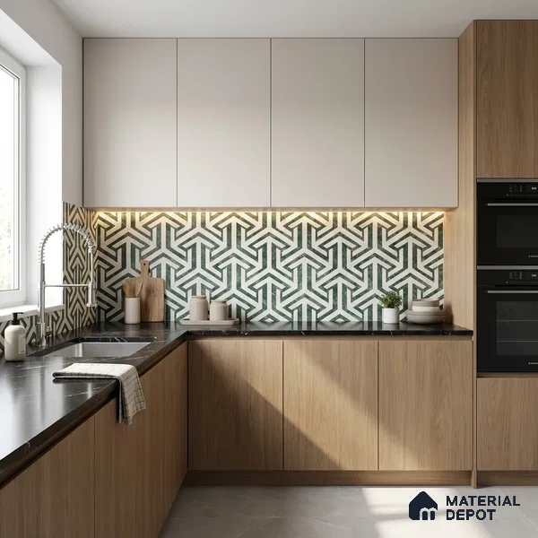 Moroccan Carving Wall & Floor Tile TL 11678 Verdant Maze 1 ft x 1 ft Ceramic Carving Matte Finish Tile - 10 mm | Suitable For Bathroom, Dining Area, Kitchen