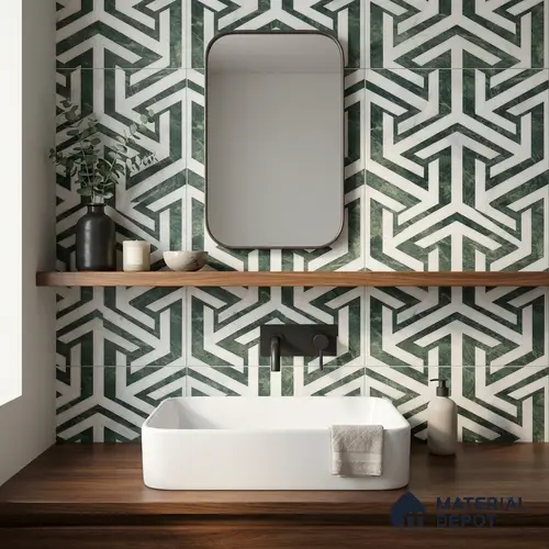 Moroccan Carving Wall & Floor Tile TL 11678 Verdant Maze 1 ft x 1 ft Ceramic Carving Matte Finish Tile - 10 mm | Suitable For Bathroom, Dining Area & Kitchen Backsplash