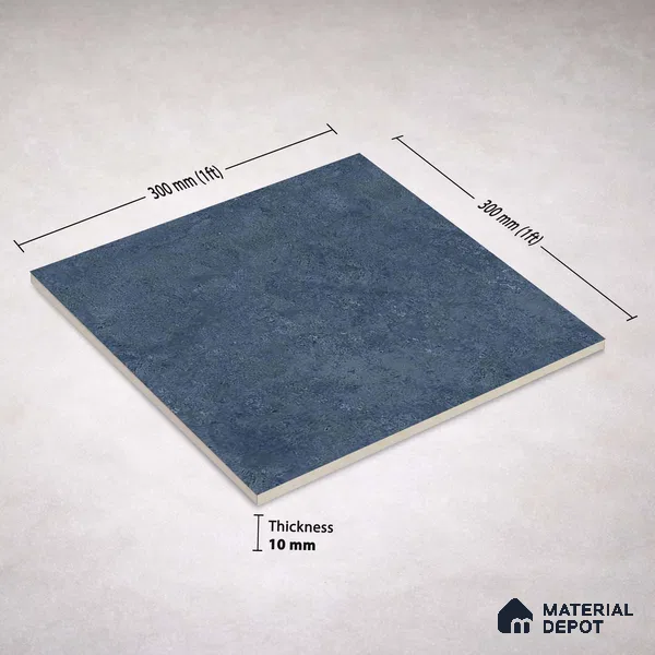 Plain Wall & Floor Dark Tile TL 11189 Indigo Slate 1 ft x 1 ft Ceramic Matte Finish Tile - 10 mm | Suitable For Bathroom, Balcony & Kitchen Backsplash