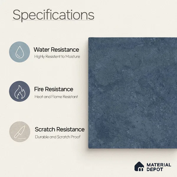 Plain Wall & Floor Dark Tile TL 11189 Indigo Slate 1 ft x 1 ft Ceramic Matte Finish Tile - 10 mm | Suitable For Bathroom, Balcony & Kitchen Backsplash