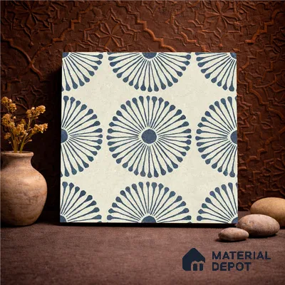 Moroccan Wall & Floor Highlighter 1 Tile TL 11190 Indigo Bloom 1 ft x 1 ft Ceramic Matte Finish Tile - 10 mm | Suitable For Kitchen, Bathroom, Balcony