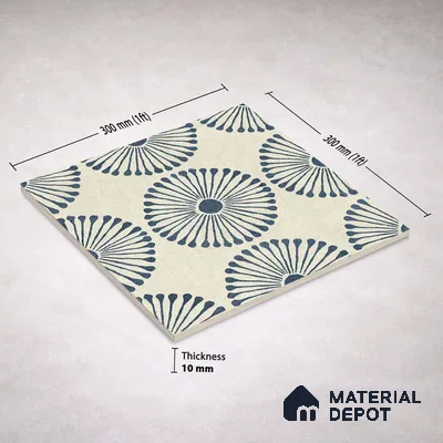 Moroccan Wall & Floor Highlighter 1 Tile TL 11190 Indigo Bloom 1 ft x 1 ft Ceramic Matte Finish Tile - 10 mm | Suitable For Kitchen, Bathroom, Balcony