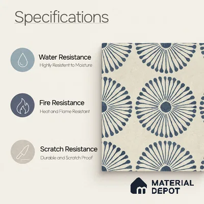 Moroccan Wall & Floor Highlighter 1 Tile TL 11190 Indigo Bloom 1 ft x 1 ft Ceramic Matte Finish Tile - 10 mm | Suitable For Kitchen, Bathroom, Balcony