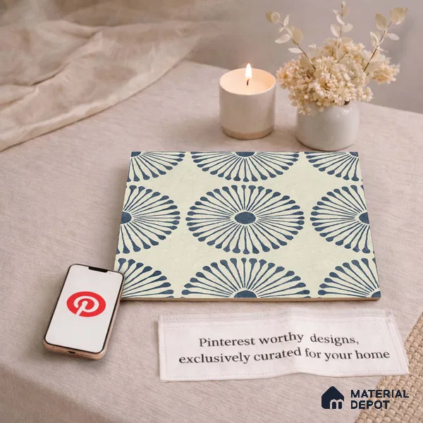 Moroccan Wall & Floor Highlighter 1 Tile TL 11190 Indigo Bloom 1 ft x 1 ft Ceramic Matte Finish Tile - 10 mm | Suitable For Kitchen, Bathroom, Balcony
