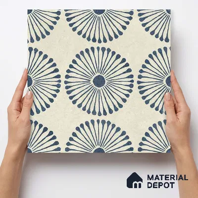 Moroccan Wall & Floor Highlighter 1 Tile TL 11190 Indigo Bloom 1 ft x 1 ft Ceramic Matte Finish Tile - 10 mm | Suitable For Kitchen, Bathroom, Balcony