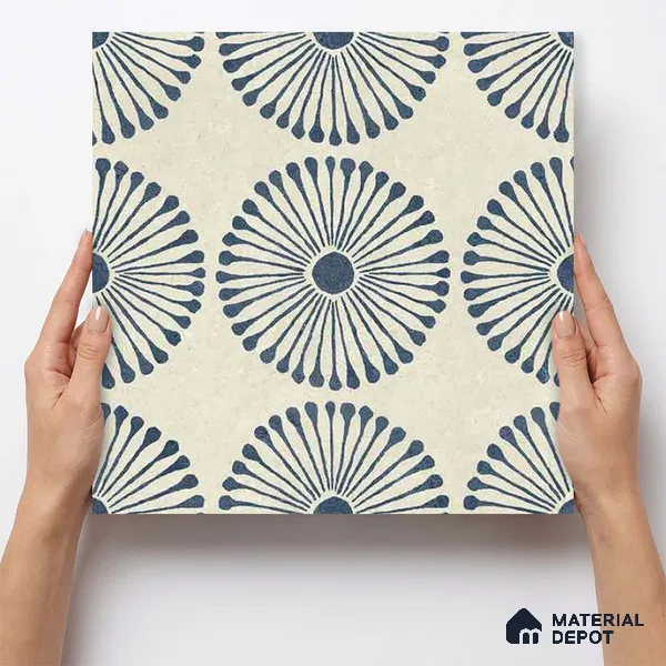 Moroccan Wall & Floor Highlighter 1 Tile TL 11190 Indigo Bloom 1 ft x 1 ft Ceramic Matte Finish Tile - 10 mm | Suitable For Kitchen, Bathroom, Balcony