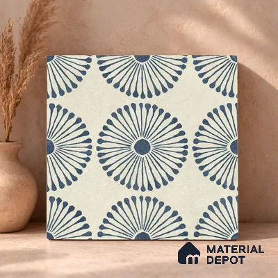 Moroccan Wall & Floor Highlighter 1 Tile TL 11190 Indigo Bloom 1 ft x 1 ft Ceramic Matte Finish Tile - 10 mm | Suitable For Kitchen, Bathroom, Balcony