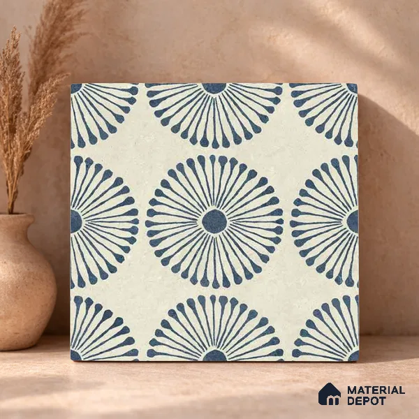 Moroccan Wall & Floor Highlighter 1 Tile TL 11190 Indigo Bloom 1 ft x 1 ft Ceramic Matte Finish Tile - 10 mm | Suitable For Kitchen, Bathroom, Balcony
