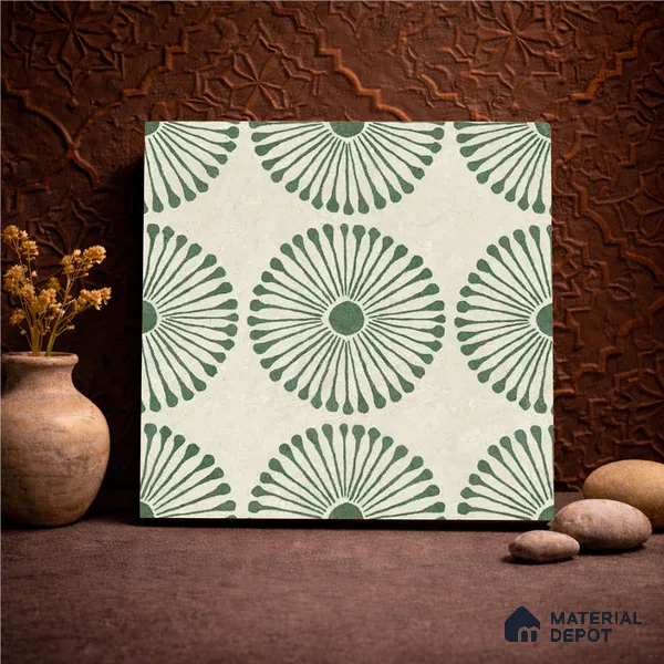 Moroccan Wall & Floor Highlighter 2 Tile TL 11191 Sage Radiance 1 ft x 1 ft Ceramic Matte Finish Tile - 10 mm | Suitable For Kitchen, Bathroom, Balcony