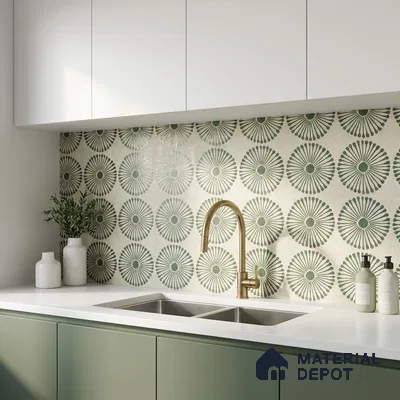 Moroccan Wall & Floor Highlighter 2 Tile TL 11191 Sage Radiance 1 ft x 1 ft Ceramic Matte Finish Tile - 10 mm | Suitable For Kitchen, Bathroom, Balcony