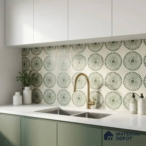 Moroccan Wall & Floor Highlighter 2 Tile TL 11191 Sage Radiance 1 ft x 1 ft Ceramic Matte Finish Tile - 10 mm | Suitable For Bathroom, Balcony & Kitchen Backsplash