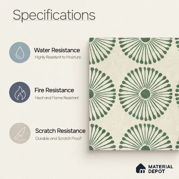 Moroccan Wall & Floor Highlighter 2 Tile TL 11191 Sage Radiance 1 ft x 1 ft Ceramic Matte Finish Tile - 10 mm | Suitable For Kitchen, Bathroom, Balcony