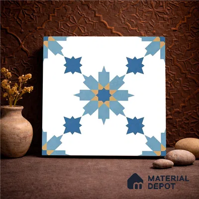 Moroccan Wall & Floor Tile TL 11122 Azure Star 1 ft x 1 ft Ceramic Matte Finish Tile - 10 mm | Suitable For Kitchen, Bathroom, Balcony