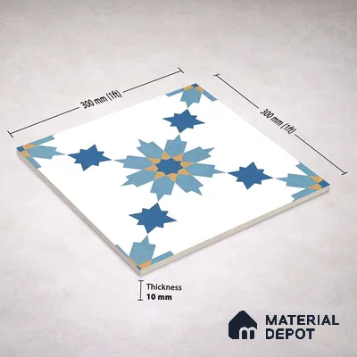 Moroccan Wall & Floor Tile TL 11122 Azure Star 1 ft x 1 ft Ceramic Matte Finish Tile - 10 mm | Suitable For Kitchen, Bathroom, Balcony