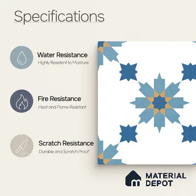 Moroccan Wall & Floor Tile TL 11122 Azure Star 1 ft x 1 ft Ceramic Matte Finish Tile - 10 mm | Suitable For Kitchen, Bathroom, Balcony