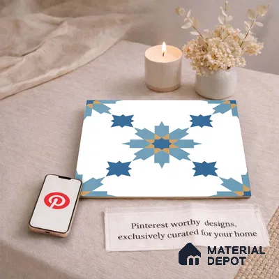 Moroccan Wall & Floor Tile TL 11122 Azure Star 1 ft x 1 ft Ceramic Matte Finish Tile - 10 mm | Suitable For Kitchen, Bathroom, Balcony