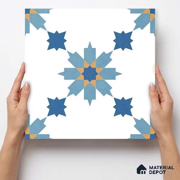 Moroccan Wall & Floor Tile TL 11122 Azure Star 1 ft x 1 ft Ceramic Matte Finish Tile - 10 mm | Suitable For Kitchen, Bathroom, Balcony