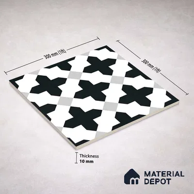 Moroccan Wall & Floor Tile TL 11135 Monochrome Cross 1 ft x 1 ft Ceramic Matte Finish Tile - 10 mm | Suitable For Kitchen, Bathroom, Balcony