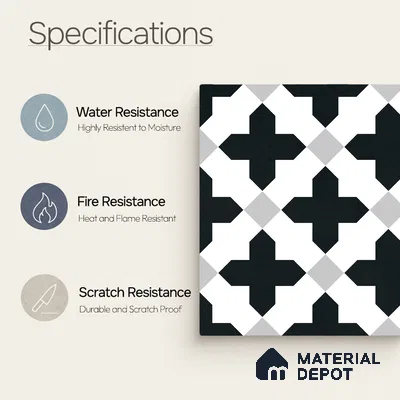 Moroccan Wall & Floor Tile TL 11135 Monochrome Cross 1 ft x 1 ft Ceramic Matte Finish Tile - 10 mm | Suitable For Kitchen, Bathroom, Balcony