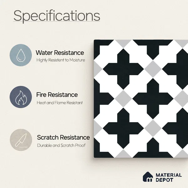 Moroccan Wall & Floor Tile TL 11135 Monochrome Cross 1 ft x 1 ft Ceramic Matte Finish Tile - 10 mm | Suitable For Kitchen, Bathroom, Balcony