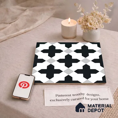 Moroccan Wall & Floor Tile TL 11135 Monochrome Cross 1 ft x 1 ft Ceramic Matte Finish Tile - 10 mm | Suitable For Kitchen, Bathroom, Balcony