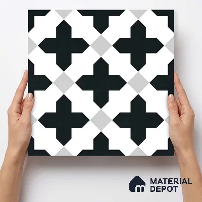 Moroccan Wall & Floor Tile TL 11135 Monochrome Cross 1 ft x 1 ft Ceramic Matte Finish Tile - 10 mm | Suitable For Kitchen, Bathroom, Balcony