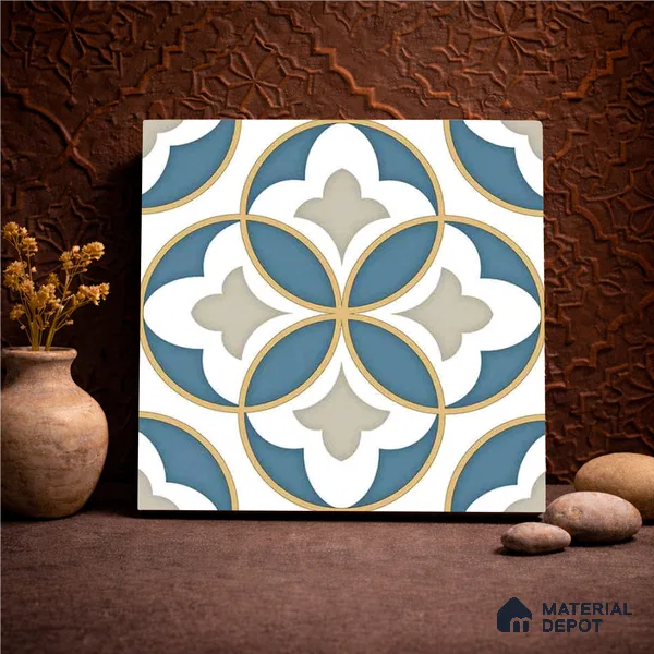 Moroccan Wall & Floor Tile TL 11125 Azure Fleur 1 ft x 1 ft Ceramic Matte Finish Tile - 10 mm | Suitable For Kitchen, Bathroom, Balcony