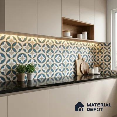 Moroccan Wall & Floor Tile TL 11125 Azure Fleur 1 ft x 1 ft Ceramic Matte Finish Tile - 10 mm | Suitable For Kitchen, Bathroom, Balcony